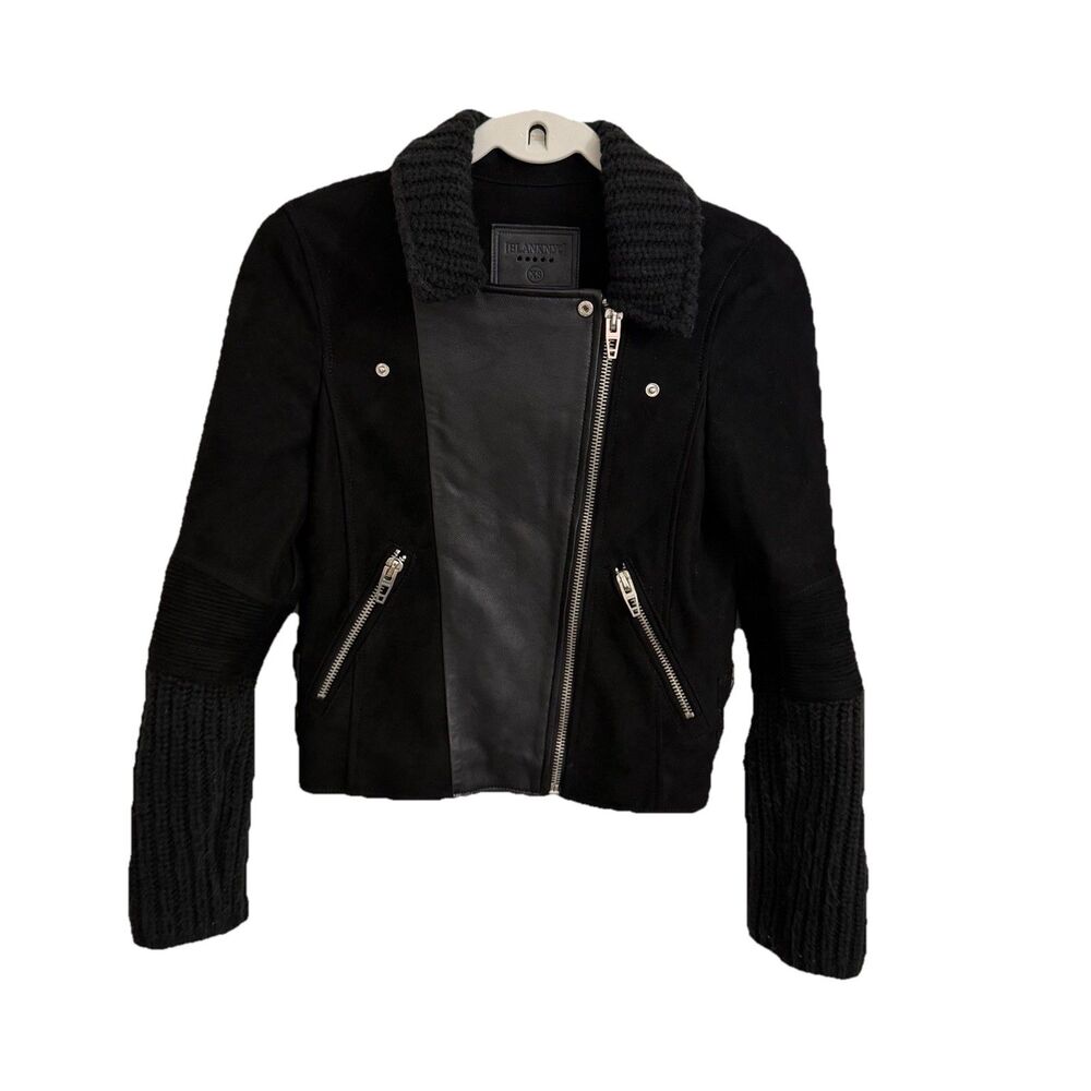 Blank NYC Moto Jacket Womens XS Black Faux Suede Leather Cable Knit Mixed Goth